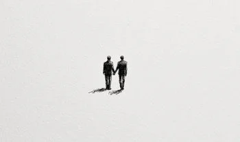 two bankers, walking away 
