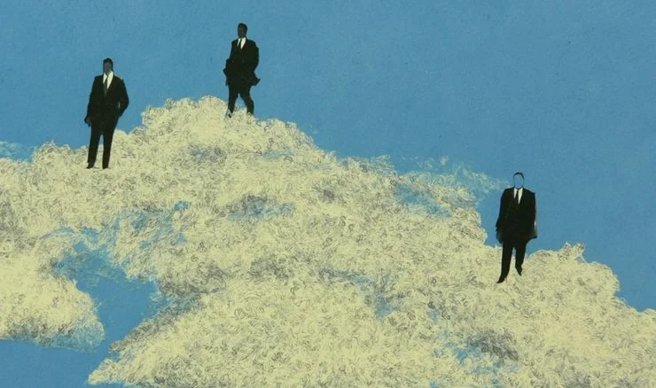 Three bankers in a cloud 